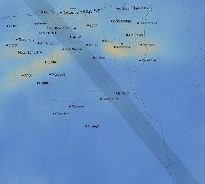 Map of the average cloud coverage across Algeria for the solar eclipse of 08/16/2175