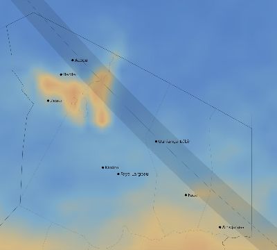 Map of the average cloud coverage across Chad for the solar eclipse of 08/16/2175