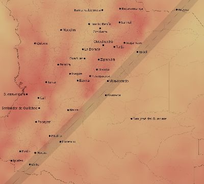 Map of the average cloud coverage across Colombia for the solar eclipse of 02/10/2176