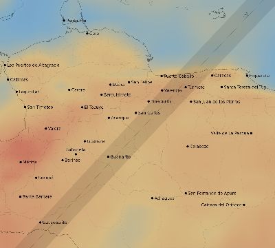 Map of the average cloud coverage across Venezuela for the solar eclipse of 02/10/2176
