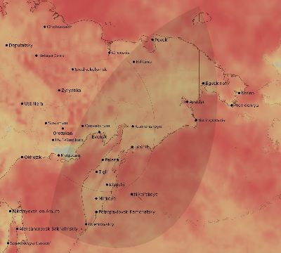 Map of the average cloud coverage across Russia for the solar eclipse of 01/29/2177