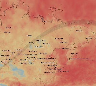Map of the average cloud coverage across Russia for the solar eclipse of 06/16/2178