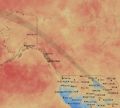 Map of the average cloud coverage across United States for the solar eclipse of 06/16/2178