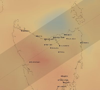 Map of the average cloud coverage across Australia for the solar eclipse of 12/09/2178