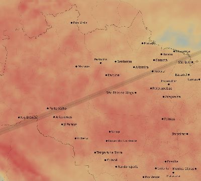 Map of the average cloud coverage across Brazil for the solar eclipse of 11/28/2179