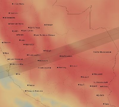Map of the average cloud coverage across Peru for the solar eclipse of 11/28/2179