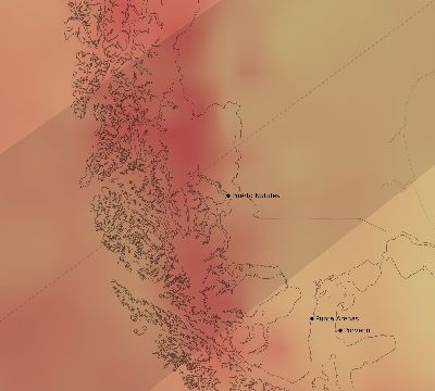 Map of the average cloud coverage across Chile for the solar eclipse of 05/24/2180