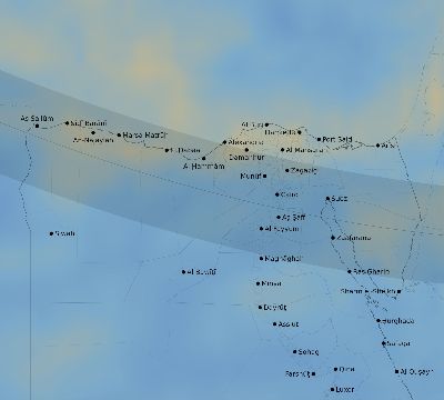 Map of the average cloud coverage across Egypt for the solar eclipse of 11/17/2180