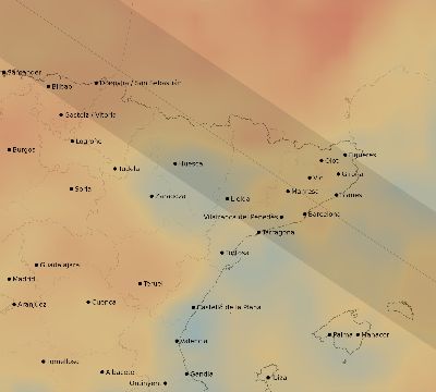Map of the average cloud coverage across Spain for the solar eclipse of 11/17/2180