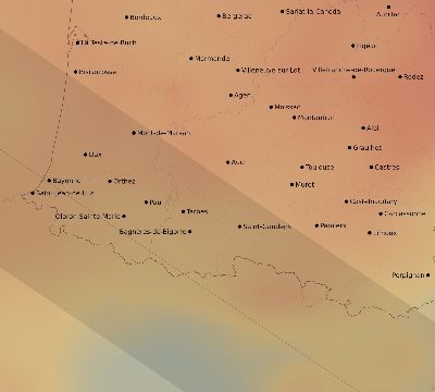 Map of the average cloud coverage across France for the solar eclipse of 11/17/2180