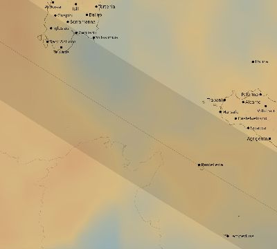 Map of the average cloud coverage across Italy for the solar eclipse of 11/17/2180