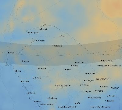 Map of the average cloud coverage across Saudi Arabia for the solar eclipse of 11/17/2180