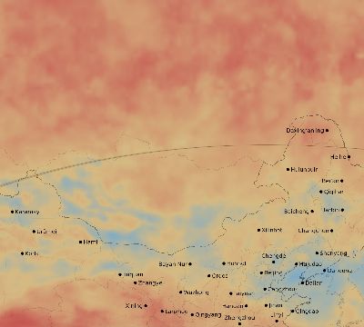 Map of the average cloud coverage across China for the solar eclipse of 04/03/2182