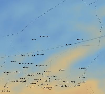 Map of the average cloud coverage across Niger for the solar eclipse of 04/03/2182