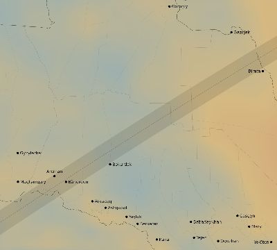 Map of the average cloud coverage across Turkmenistan for the solar eclipse of 04/03/2182