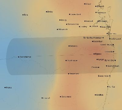 Map of the average cloud coverage across Australia for the solar eclipse of 03/23/2183