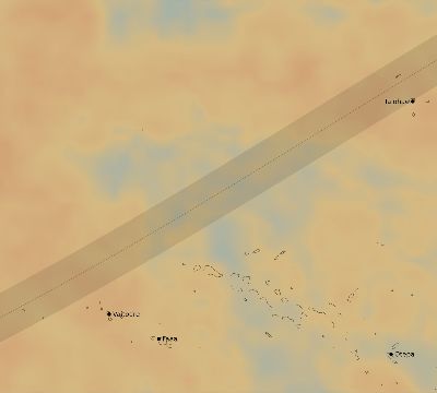 Map of the average cloud coverage across French Polynesia for the solar eclipse of 03/23/2183