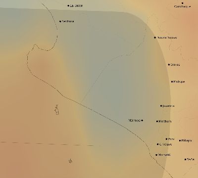 Map of the average cloud coverage across Peru for the solar eclipse of 09/16/2183