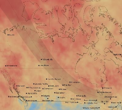 Map of the average cloud coverage across Canada for the solar eclipse of 09/04/2184