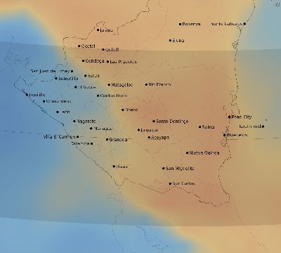 Map of the average cloud coverage across Nicaragua for the solar eclipse of 01/20/2186