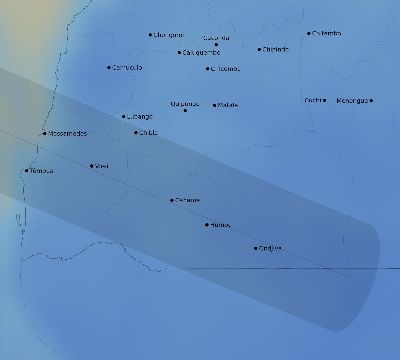 Map of the average cloud coverage across Angola for the solar eclipse of 07/16/2186