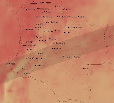 Map of the average cloud coverage across Colombia for the solar eclipse of 07/16/2186
