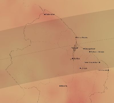 Map of the average cloud coverage across Guyana for the solar eclipse of 07/16/2186
