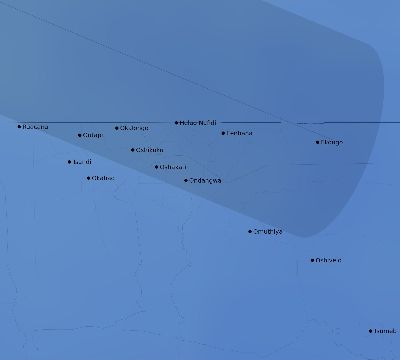 Map of the average cloud coverage across Namibia for the solar eclipse of 07/16/2186