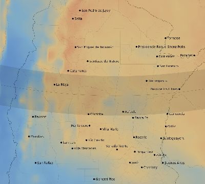 Map of the average cloud coverage across Argentina for the solar eclipse of 01/09/2187