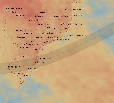 Map of the average cloud coverage across Brazil for the solar eclipse of 01/09/2187