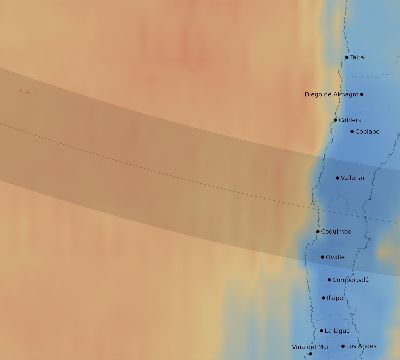 Map of the average cloud coverage across Chile for the solar eclipse of 01/09/2187
