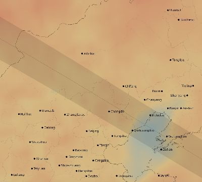 Map of the average cloud coverage across China for the solar eclipse of 07/06/2187