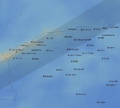 Map of the average cloud coverage across Algeria for the solar eclipse of 07/06/2187
