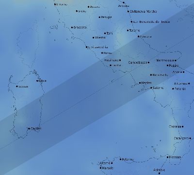 Map of the average cloud coverage across Italy for the solar eclipse of 07/06/2187