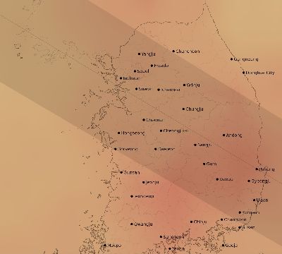 Map of the average cloud coverage across South Korea for the solar eclipse of 07/06/2187