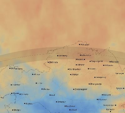 Map of the average cloud coverage across Kazakhstan for the solar eclipse of 07/06/2187