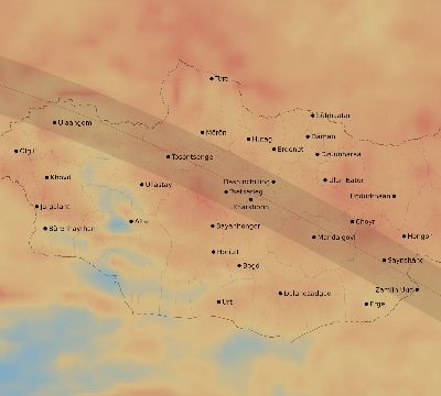 Map of the average cloud coverage across Mongolia for the solar eclipse of 07/06/2187