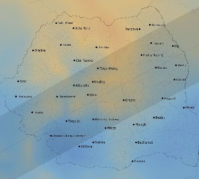 Map of the average cloud coverage across Romania for the solar eclipse of 07/06/2187