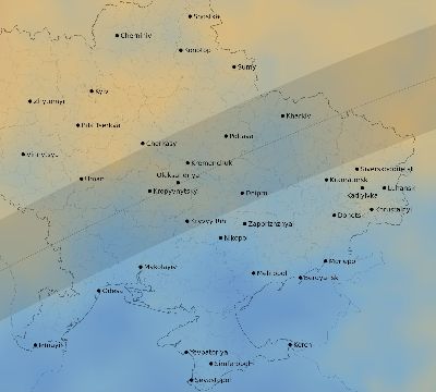 Map of the average cloud coverage across Ukraine for the solar eclipse of 07/06/2187
