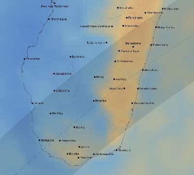 Map of the average cloud coverage across Madagascar for the solar eclipse of 05/15/2189