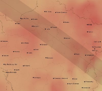 Map of the average cloud coverage across France for the solar eclipse of 11/08/2189