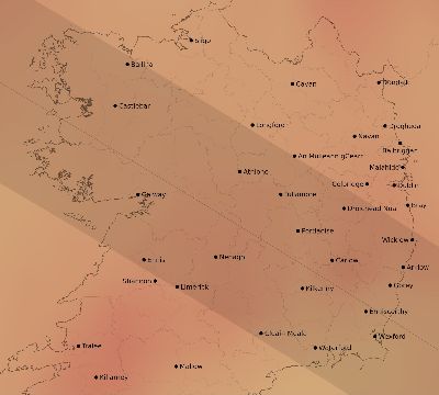 Map of the average cloud coverage across Ireland for the solar eclipse of 11/08/2189