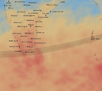 Map of the average cloud coverage across India for the solar eclipse of 11/08/2189