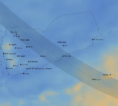 Map of the average cloud coverage across Yemen for the solar eclipse of 11/08/2189