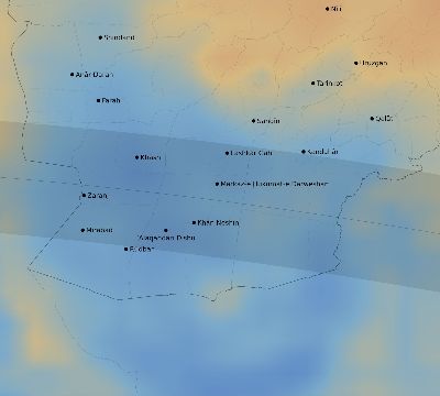 Map of the average cloud coverage across Afghanistan for the solar eclipse of 05/04/2190