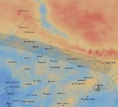 Map of the average cloud coverage across India for the solar eclipse of 05/04/2190