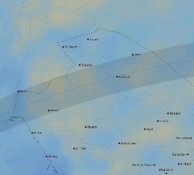 Map of the average cloud coverage across Saudi Arabia for the solar eclipse of 05/04/2190