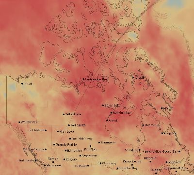 Map of the average cloud coverage across Canada for the solar eclipse of 04/23/2191