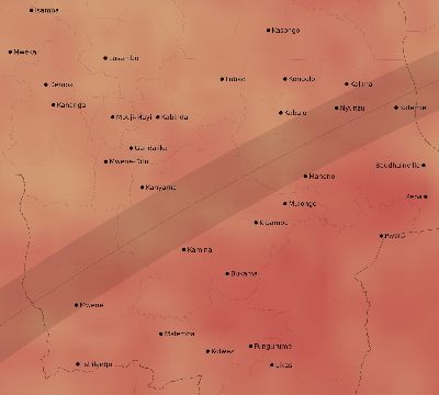 Map of the average cloud coverage across DR Congo for the solar eclipse of 03/03/2193