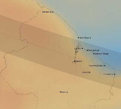 Map of the average cloud coverage across Guyana for the solar eclipse of 08/26/2193